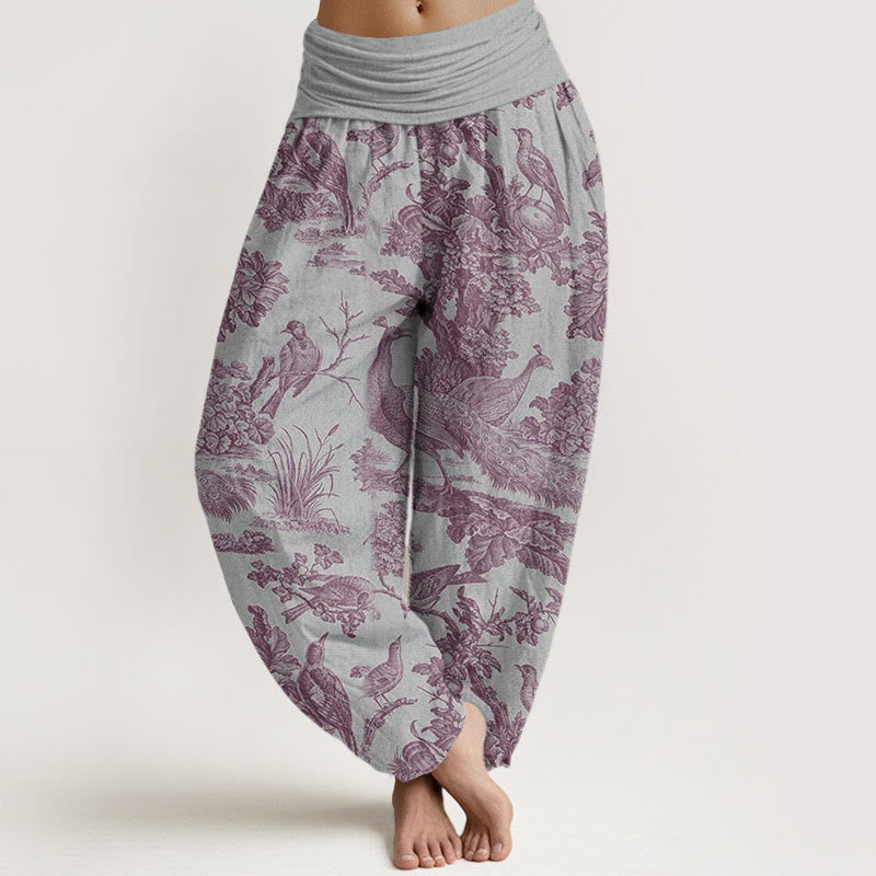 Buddha Stones Birds Trees Branches Pattern Women's Elastic Waist Harem Pants - LightGrey - US22,UK/AU26,EU54 (6XL) - image 8