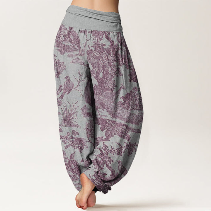 Buddha Stones Birds Trees Branches Pattern Women's Elastic Waist Harem Pants - image 9