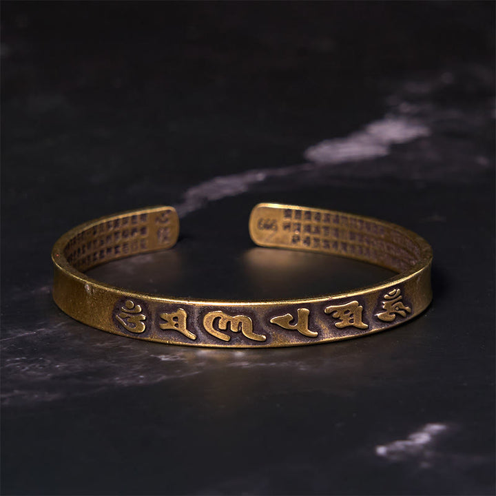 Buddha Stones Six True Words 'om Mani Padme Hum' Heart Sutra Copper Brass Wisdom Peace Cuff Bracelet Bangle - image 2