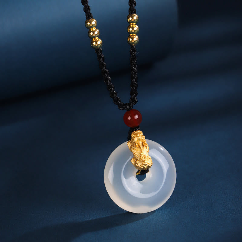 Buddha Stones  Black Onyx White Agate Peace Buckle 999 Sterling Silver Gold PiXiu Fortune Necklace Pendant - image 10