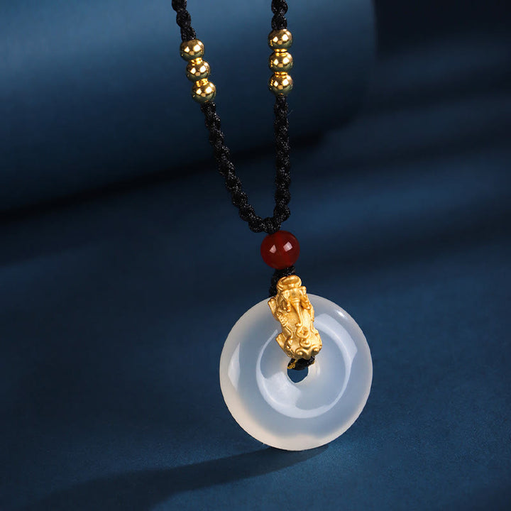 Buddha Stones  Black Onyx White Agate Peace Buckle 999 Sterling Silver Gold PiXiu Fortune Necklace Pendant - image 10