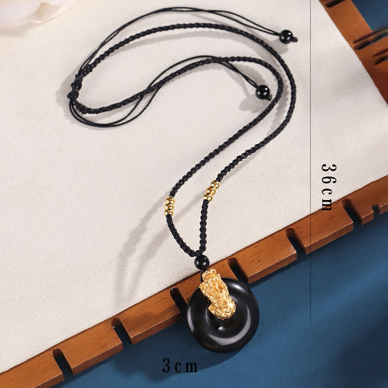Buddha Stones  Black Onyx White Agate Peace Buckle 999 Sterling Silver Gold PiXiu Fortune Necklace Pendant - image 4