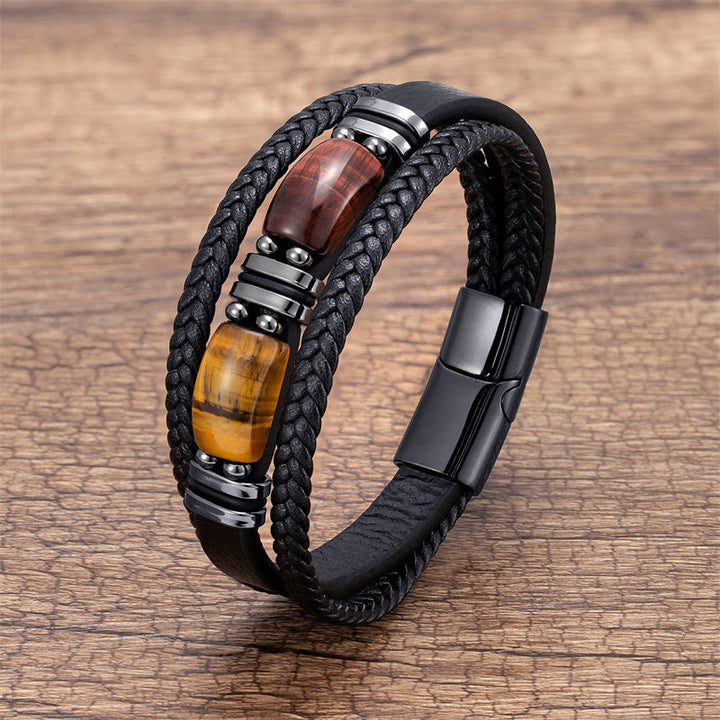 Buddha Stones Tiger Eye Stone Courage Willpower Multi-layer Leather Bracelet - Yellow-Brown-Red Tiger Eye - 18-22cm - image 8