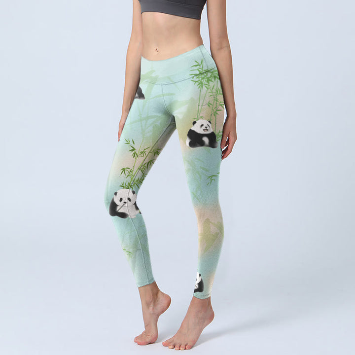 Buddha Stones Pandas Bamboo Print Gym Leggings Women's Yoga Pants - Aquamarine - US18,UK/AU22,EU50 (4XL) - image 1