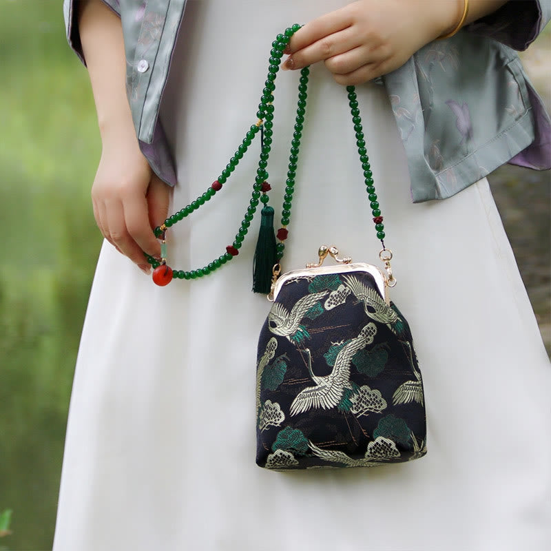 Buddha Stones Retro Chinese Embroidery Pearl Chain Crossbody Bag Shoudler Bag - image 2