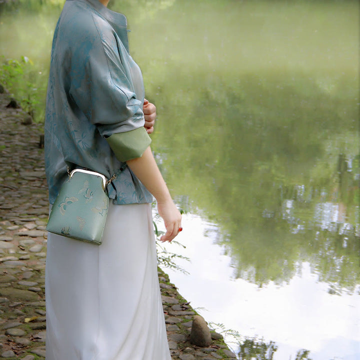 Buddha Stones Retro Chinese Embroidery Pearl Chain Crossbody Bag Shoudler Bag - image 4