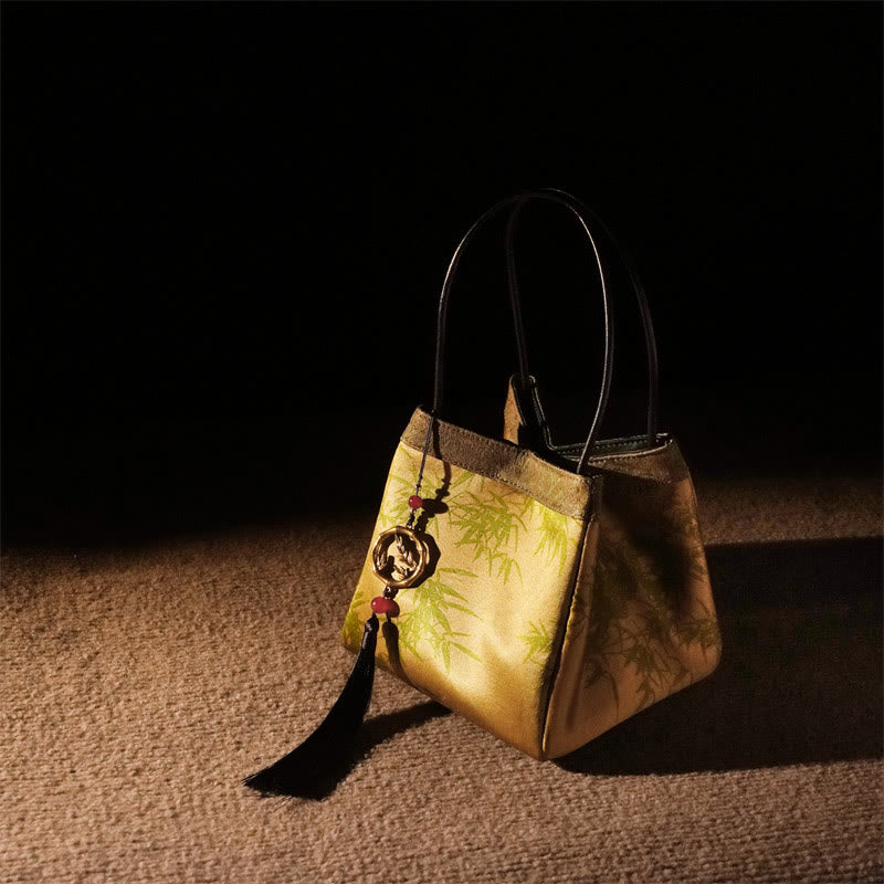 Buddha Stones Plum Flower Bamboo Branches Embroidery Tassel Xiangyunsha Silk Shoulder Bag Hangbags