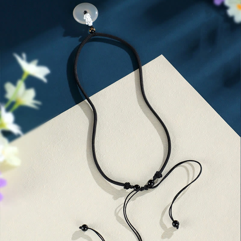 Buddha Stones White Agate 999 Sterling Silver Black Onyx Green Sandalwood Pi Xiu Peace Buckle Six True Words Necklace Pendant - image 3