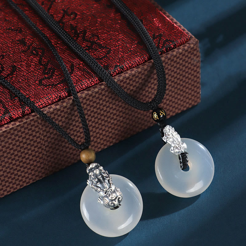 Buddha Stones White Agate 999 Sterling Silver Black Onyx Green Sandalwood Pi Xiu Peace Buckle Six True Words Necklace Pendant - image 10