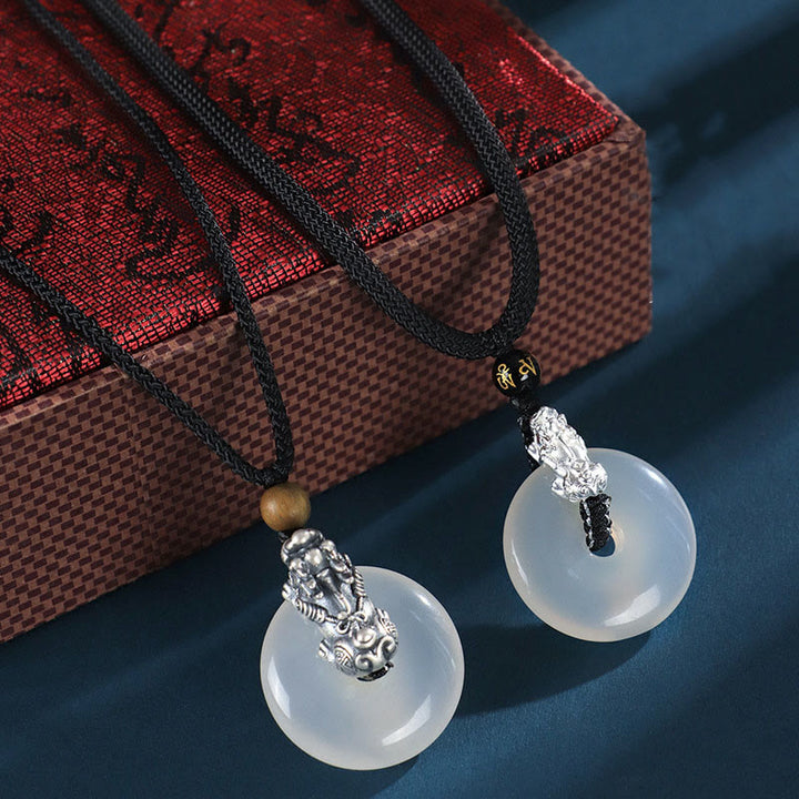 Buddha Stones White Agate 999 Sterling Silver Black Onyx Green Sandalwood Pi Xiu Peace Buckle Six True Words Necklace Pendant - image 10
