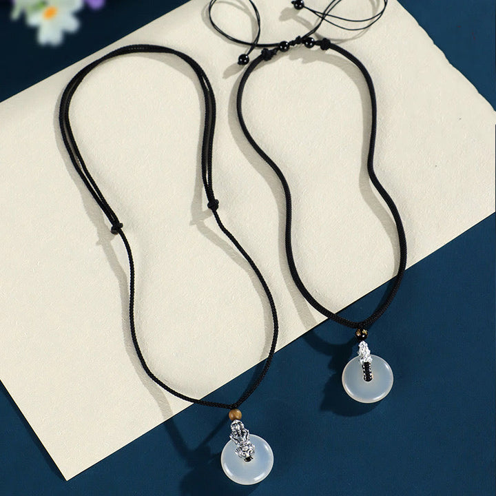 Buddha Stones White Agate 999 Sterling Silver Black Onyx Green Sandalwood Pi Xiu Peace Buckle Six True Words Necklace Pendant - image 11