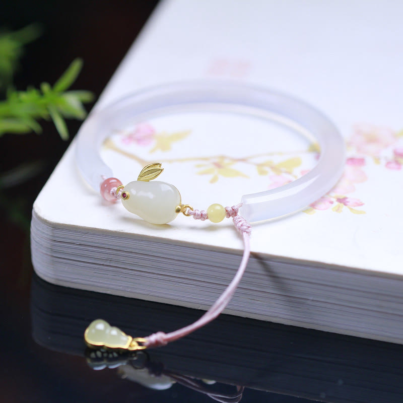 Buddha Stones Natural White Agate Hetian Jade Rabbit Positive Bracelet Bangle - image 4
