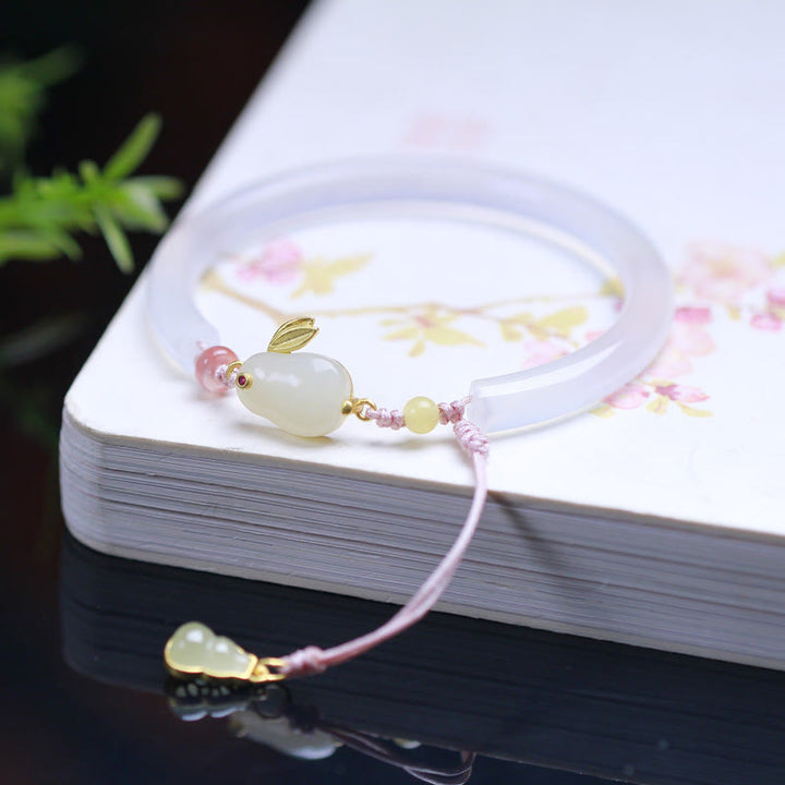 Buddha Stones Natural White Agate Hetian Jade Rabbit Positive Bracelet Bangle - image 4