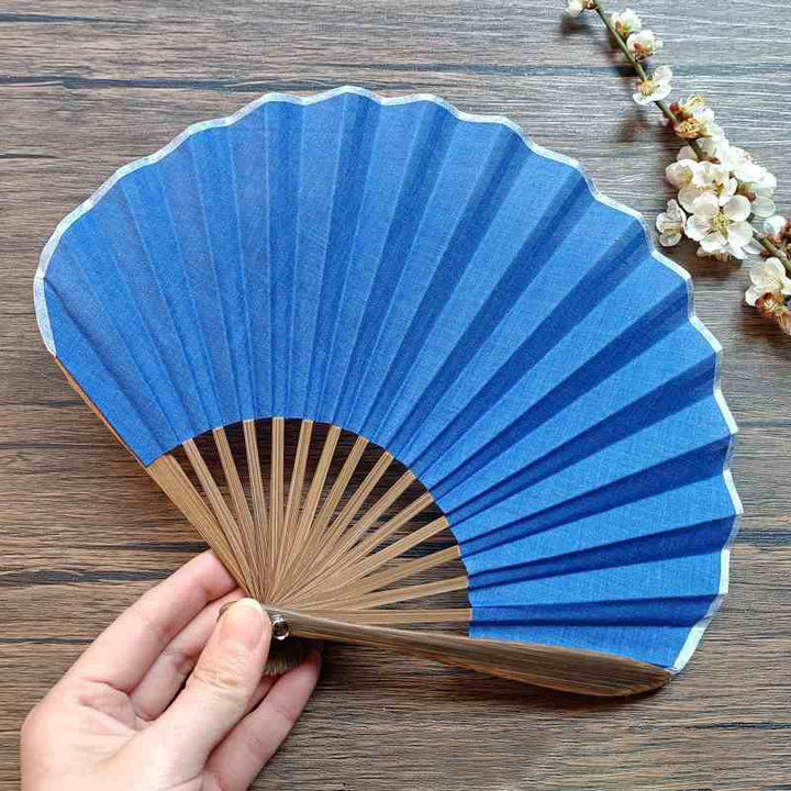 Buddha Stones Retro Solid Color Shell Shape Handheld Bamboo Folding Fan