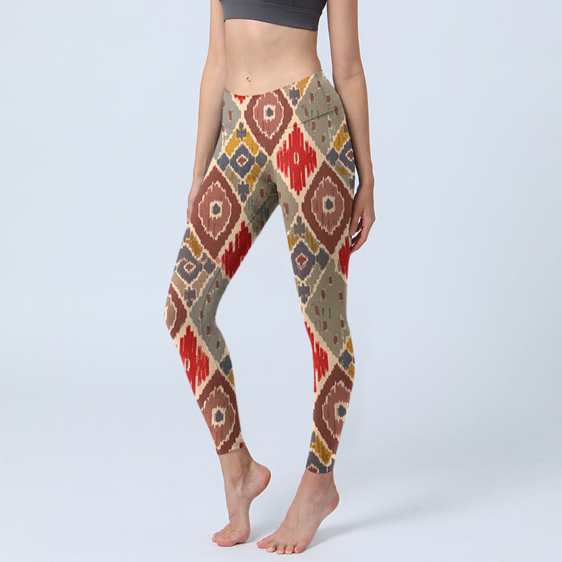 Buddha Stones Plaid Printed Gym Leggings Women's Yoga Pants - Red - US18,UK/AU22,EU50 (4XL) - image 1