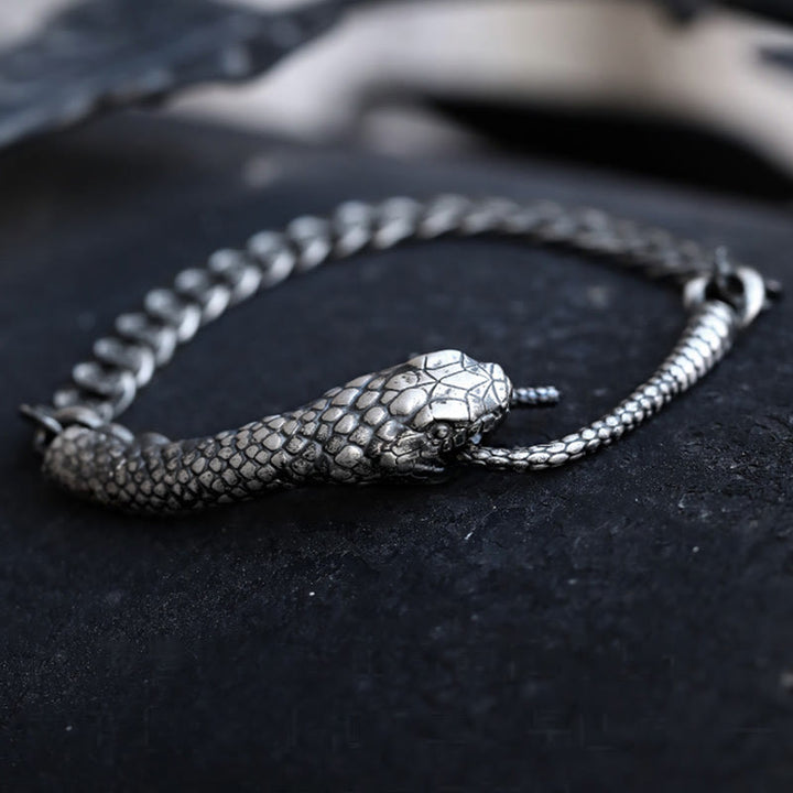 Buddha Stones Sterling Silver Snake Shape Texture Year Of The Snake Blessing Bracelet - image 2