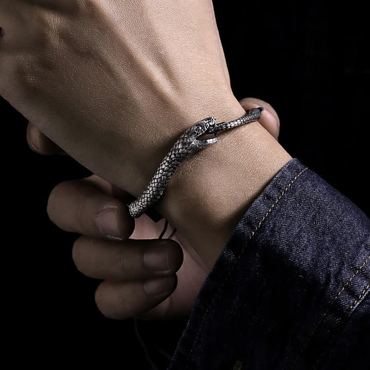Buddha Stones Sterling Silver Snake Shape Texture Year Of The Snake Blessing Bracelet - image 3