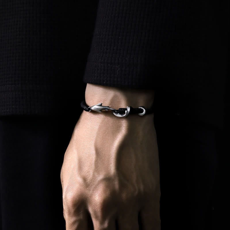 Buddha Stones 999 Sterling Silver Shark Black Wax Rope Protection Bracelet - image 14