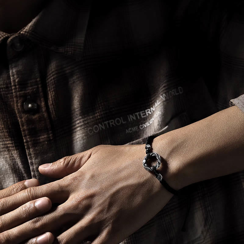 Buddha Stones 999 Sterling Silver Peace Buckle Black Wax Rope Protection Bracelet - image 14