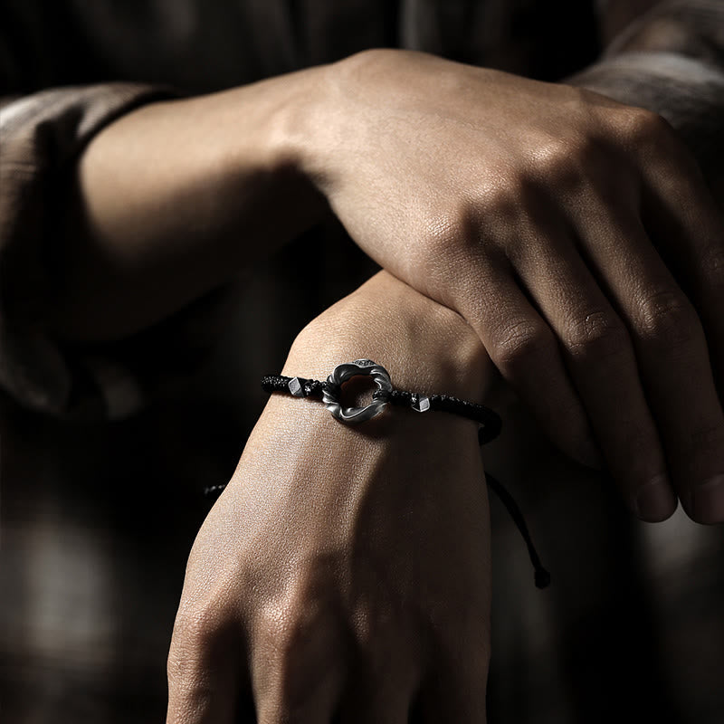 Buddha Stones 999 Sterling Silver Peace Buckle Black Wax Rope Protection Bracelet - image 17