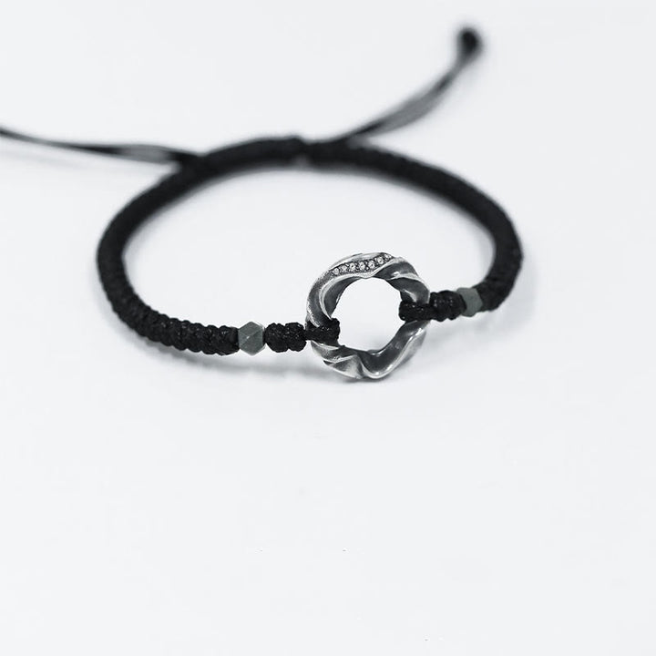 Buddha Stones 999 Sterling Silver Peace Buckle Black Wax Rope Protection Bracelet - image 11