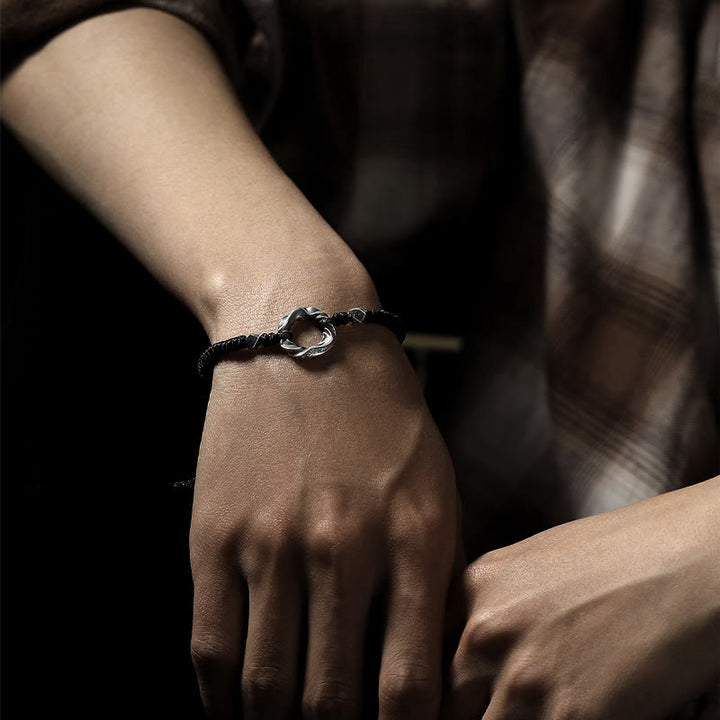 Buddha Stones 999 Sterling Silver Peace Buckle Black Wax Rope Protection Bracelet - image 16