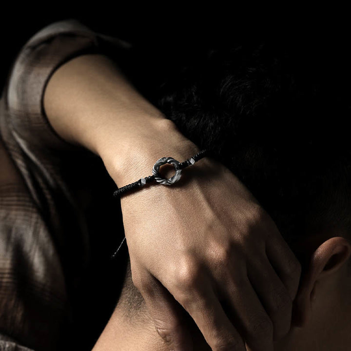 Buddha Stones 999 Sterling Silver Peace Buckle Black Wax Rope Protection Bracelet - image 15