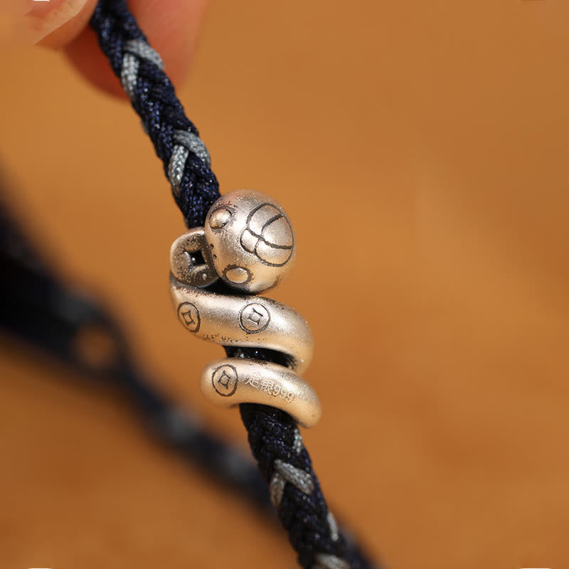 Buddha Stones 999 Sterling Silver Year of the Snake Handmade Copper Coin Protection Braided Bracelet - image 13