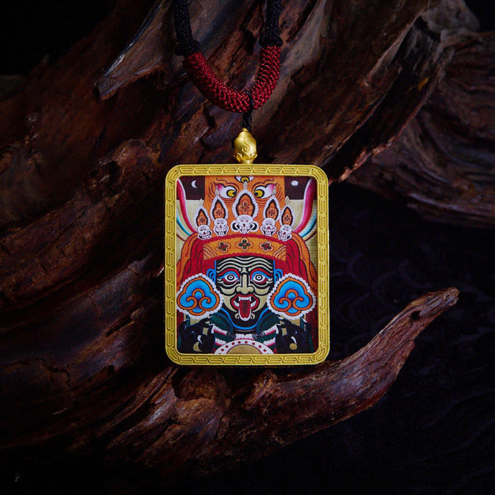 Buddha Stones Tibetan Zakiram Nine Tailed Fox Yellow God of Wealth Painted Thangka Hope Necklace Pendant - Zakiram Orange - image 15