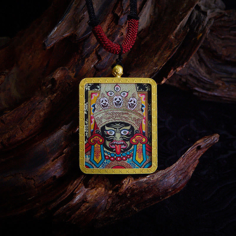 Buddha Stones Tibetan Zakiram Nine Tailed Fox Yellow God of Wealth Painted Thangka Hope Necklace Pendant - Zakiram Blue - image 18