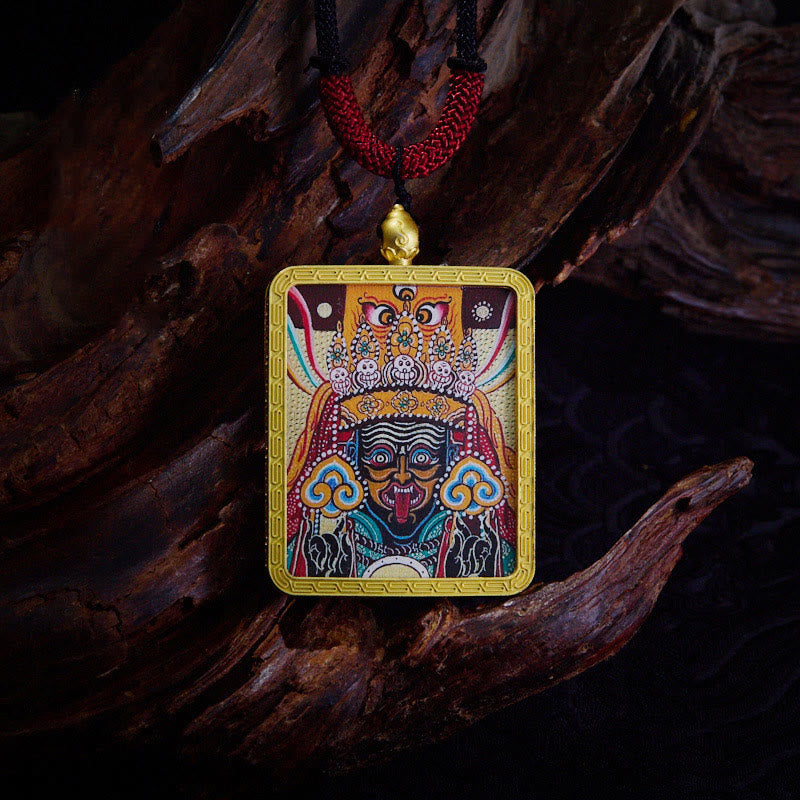 Buddha Stones Tibetan Zakiram Nine Tailed Fox Yellow God of Wealth Painted Thangka Hope Necklace Pendant - Zakiram Beige - image 20