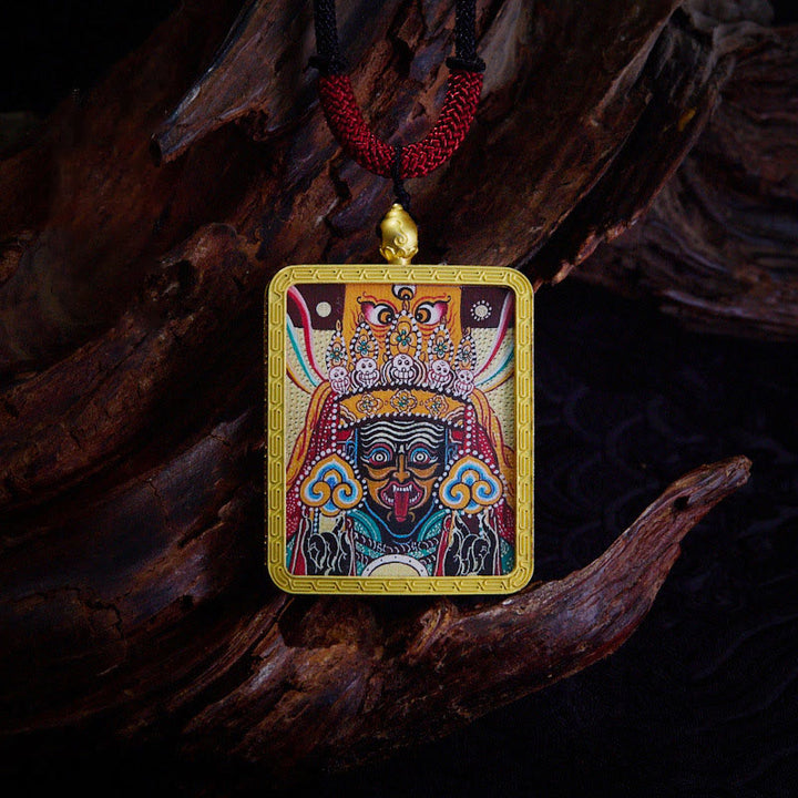 Buddha Stones Tibetan Zakiram Nine Tailed Fox Yellow God of Wealth Painted Thangka Hope Necklace Pendant - Zakiram Beige - image 20