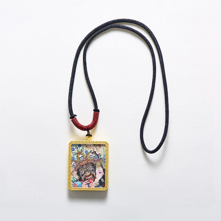 Buddha Stones Tibetan Zakiram Nine Tailed Fox Yellow God of Wealth Painted Thangka Hope Necklace Pendant - image 8