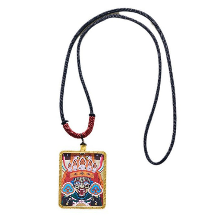 Buddha Stones Tibetan Zakiram Nine Tailed Fox Yellow God of Wealth Painted Thangka Hope Necklace Pendant - image 17