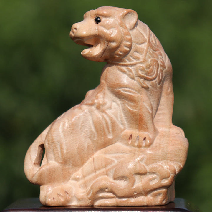 Buddha Stones Year Of The Snake Chinese Zodiac Fu Character Peach Wood Home Statue Decoration - Tiger Climbing Up The Mountain - Height 11.5cm - image 15