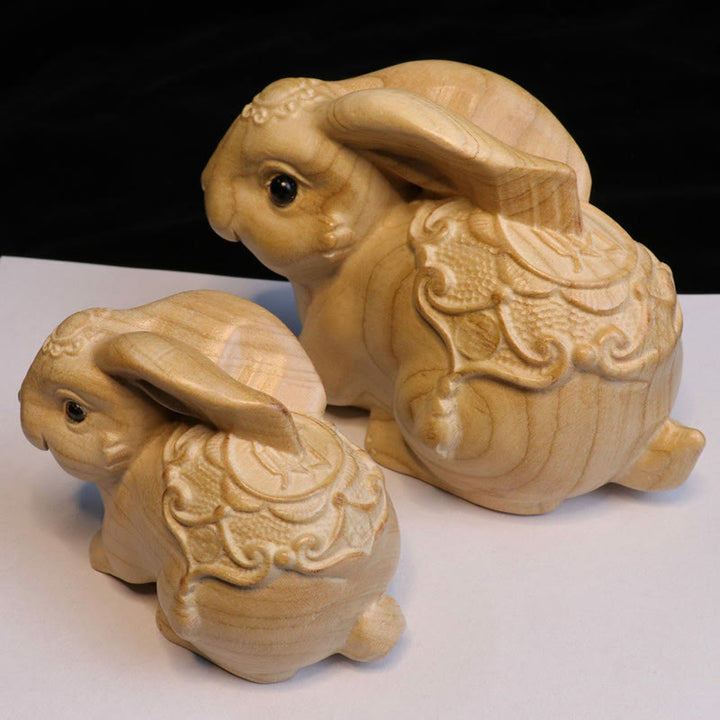 Buddha Stones Year Of The Snake Chinese Zodiac Fu Character Peach Wood Home Statue Decoration - One Rabbit For Wealth - Height 11.5cm - image 19