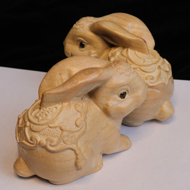 Buddha Stones Year Of The Snake Chinese Zodiac Fu Character Peach Wood Home Statue Decoration - One Fu Character Rabbit - Height 11.5cm - image 20