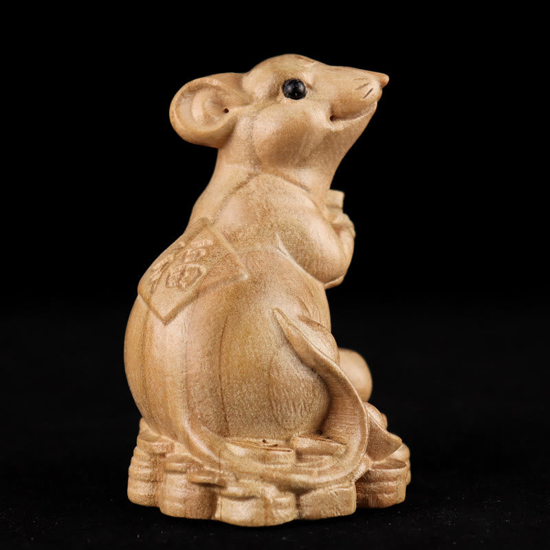 Buddha Stones Year Of The Snake Chinese Zodiac Fu Character Peach Wood Home Statue Decoration - Fu Character Rat - Height 11.5cm - image 6