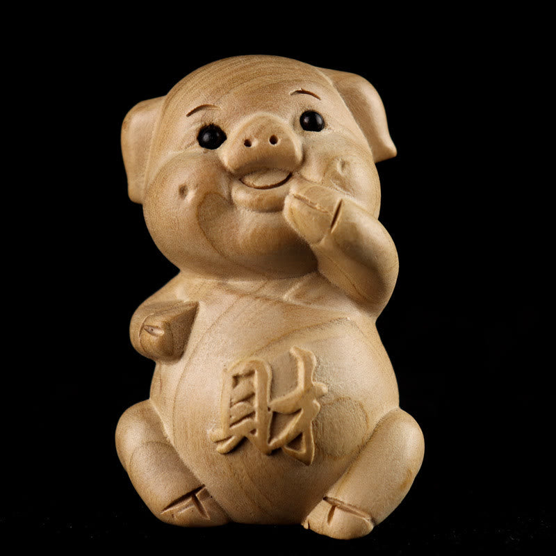 Buddha Stones Year Of The Snake Chinese Zodiac Fu Character Peach Wood Home Statue Decoration - Pig For Wealth - Height 11.5cm - image 31