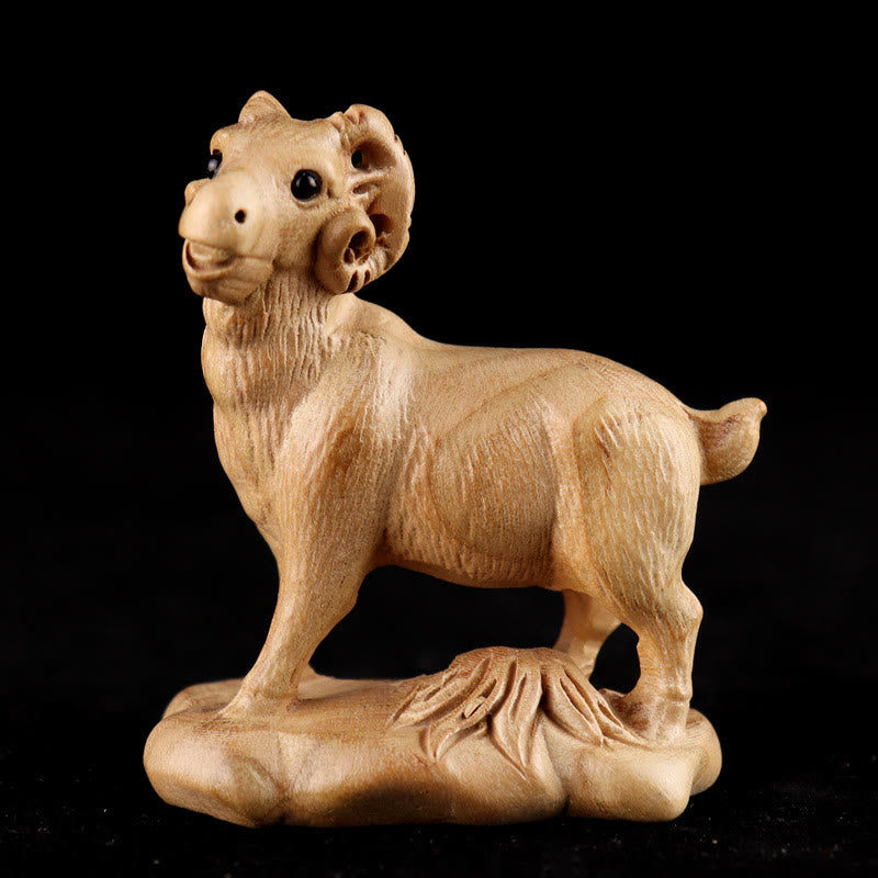 Buddha Stones Year Of The Snake Chinese Zodiac Fu Character Peach Wood Home Statue Decoration - Goat - Height 11.5cm - image 23