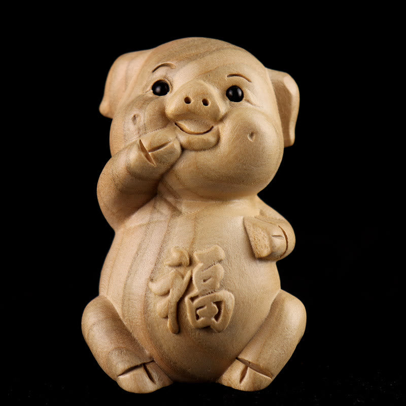 Buddha Stones Year Of The Snake Chinese Zodiac Fu Character Peach Wood Home Statue Decoration - Fu Character Pig - Height 11.5cm - image 32
