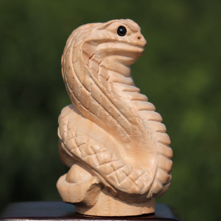 Buddha Stones Year Of The Snake Chinese Zodiac Fu Character Peach Wood Home Statue Decoration - Snake Cobra - Height 11.5cm - image 3