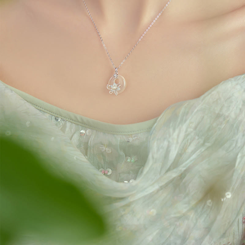 Buddha Stones Chalcedony Peace Buckle 999 Sterling Silver Lotus Positive Necklace Pendant - image 11