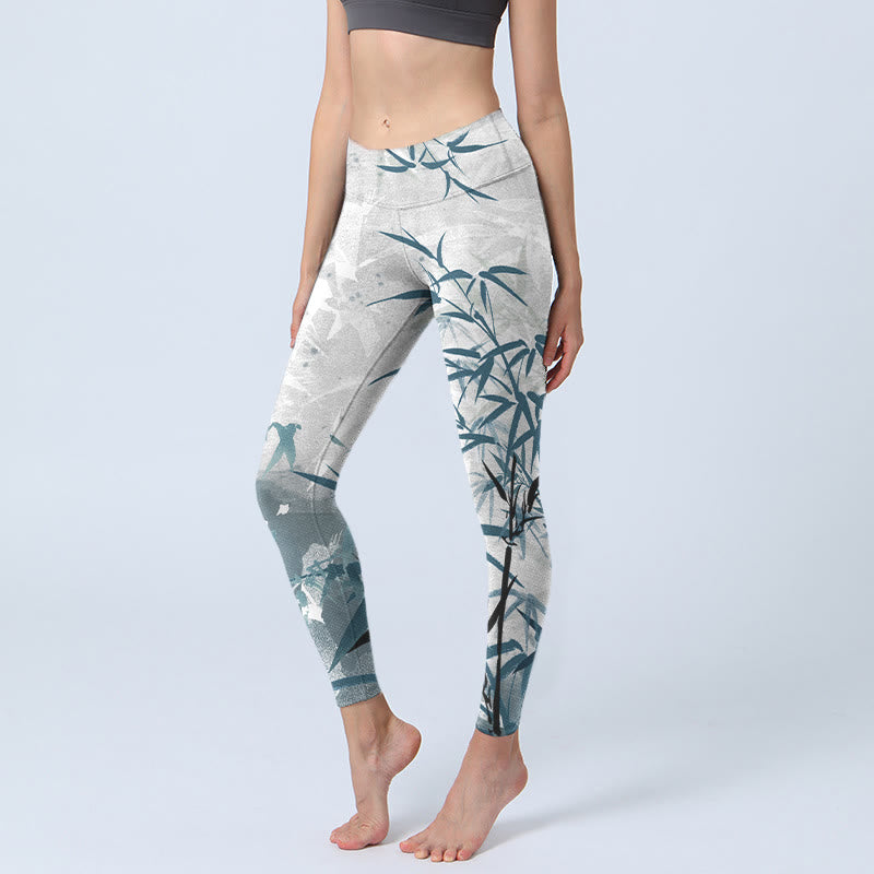 Buddha Stones Bamboo Print Gym Leggings Women's Yoga Pants - WhiteSmoke - US18,UK/AU22,EU50 (4XL) - image 1