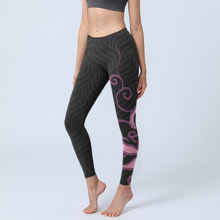 Buddha Stones Black Pink Lotus Flower Print Gym Leggings Women's Yoga Pants - Black - US18,UK/AU22,EU50 (4XL) - image 1