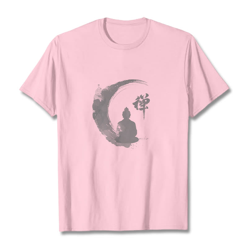 Buddha Stones Meditating Buddha Pattern Cotton Tee T-shirt - Light Pink - 2XL - image 9