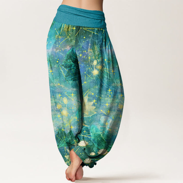 Buddha Stones Koi Fish Lotus Moon Stars Pattern Women's Elastic Waist Harem Pants - image 10