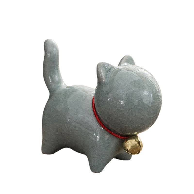 Buddha Stones Mini Cute Lucky Bell Cat Tea Pet Ceramic Home Desk Figurine Decoration - image 18