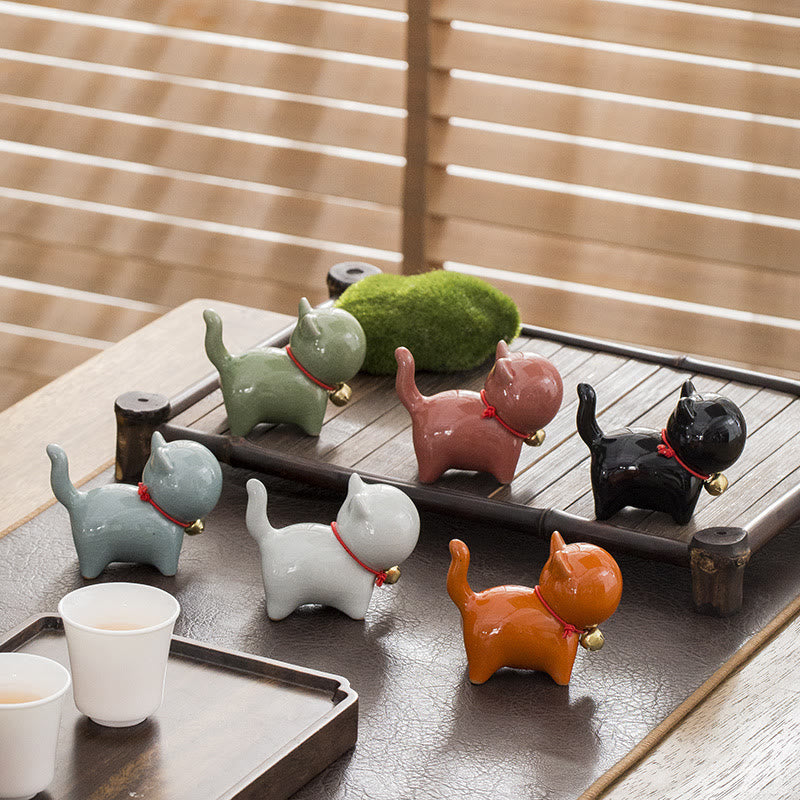 Buddha Stones Mini Cute Lucky Bell Cat Tea Pet Ceramic Home Desk Figurine Decoration - image 2