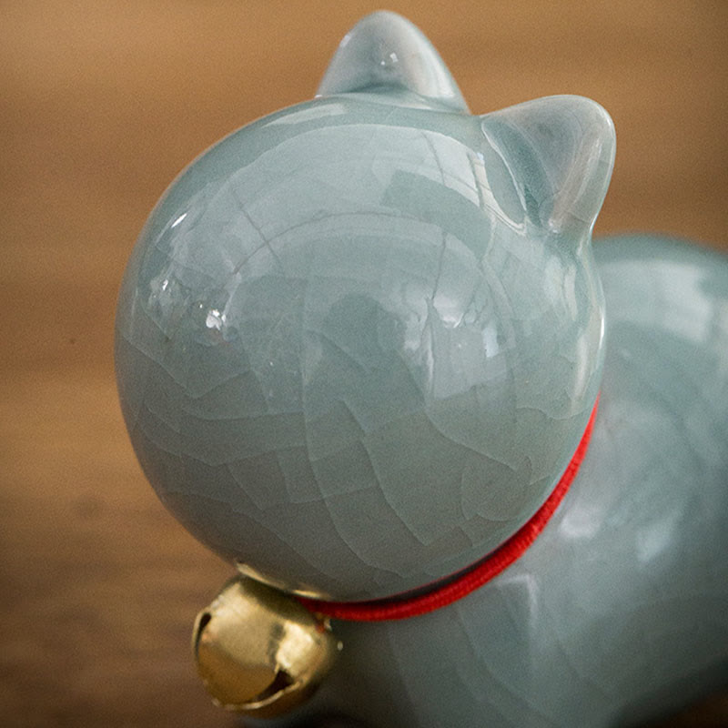 Buddha Stones Mini Cute Lucky Bell Cat Tea Pet Ceramic Home Desk Figurine Decoration - image 15